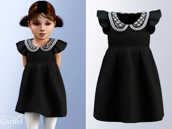 Alpha Toddler Classic black dress with lace collar by Garfiel - The Sims 4 Custom Content