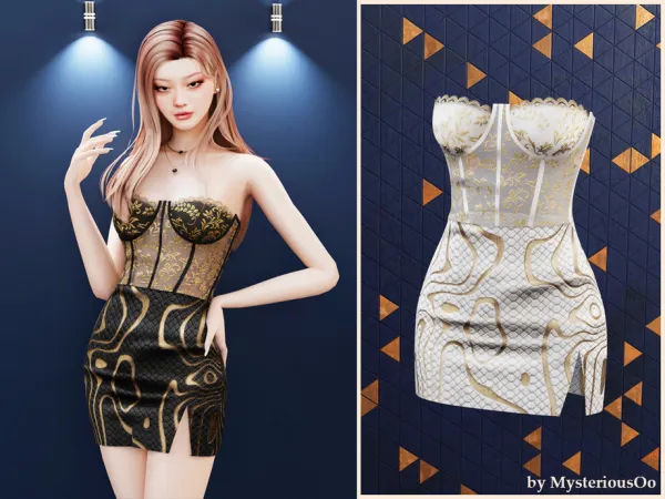 Alpha Ornate lace corset dress by MysteriousOo - The Sims 4 Custom Content