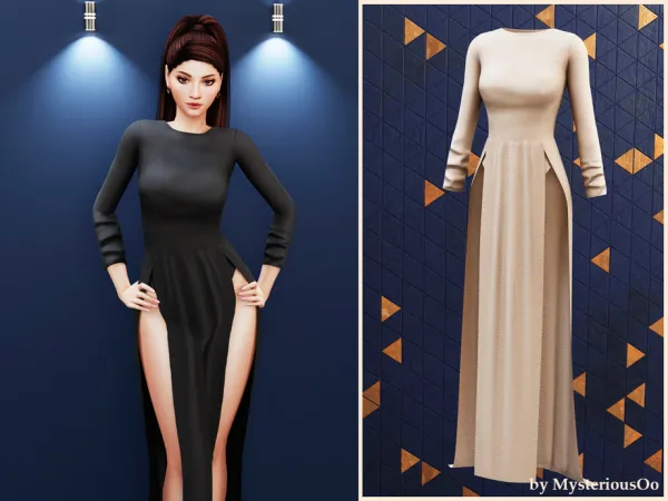 Alpha Elegant high slit maxi dress by MysteriousOo - The Sims 4 Custom Content