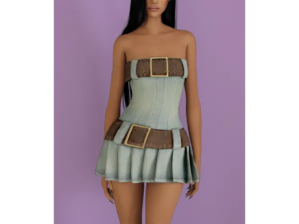 Alpha jaded ldn denim kilt dress by delicious things - The Sims 4 Custom Content