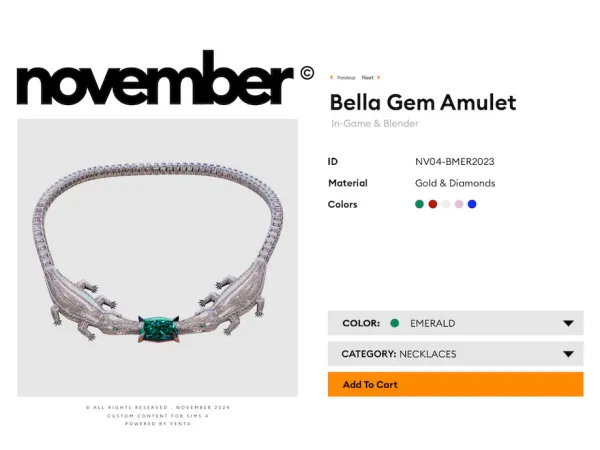Sims 4 November - Bella Gem Amulet by VentaStudio