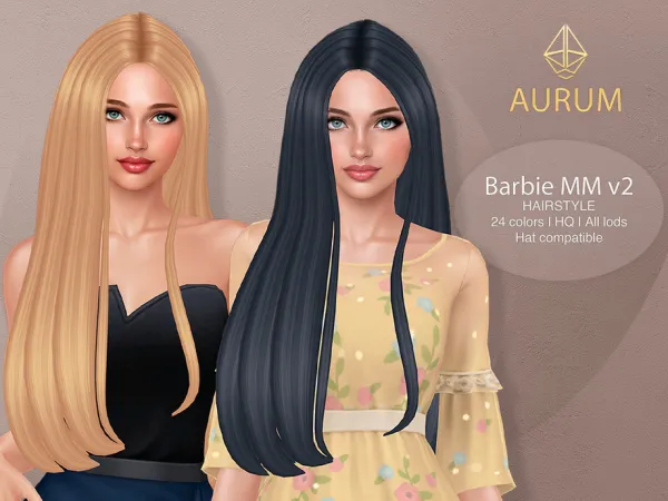 Sims 4 Barbie MM - Extra Long Sleek Straight Hair by Aurum