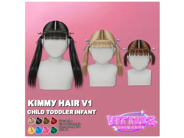 Alpha Kimmy Infant Toddler Child Hair V1 with ribbons by VittlerUniverse - The Sims 4 Custom Content
