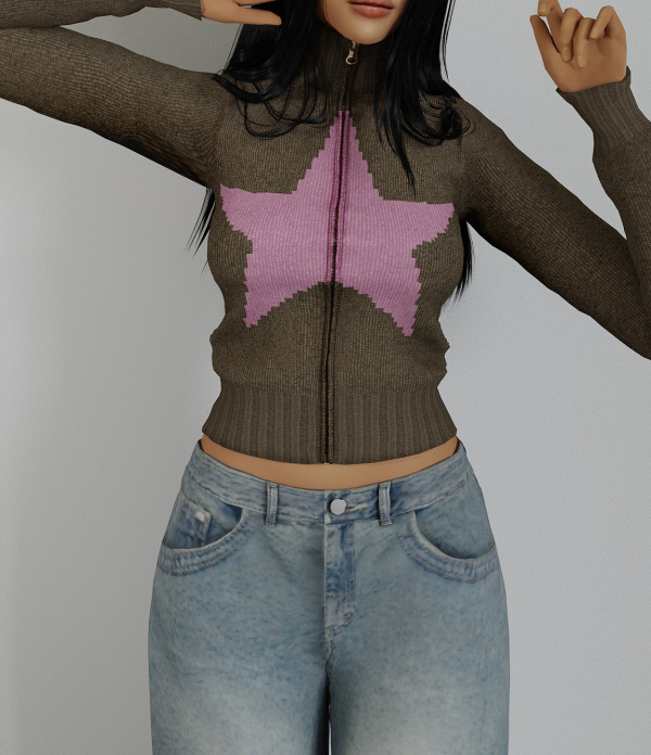 Alpha star zip up knit by simsfinds - The Sims 4 Custom Content