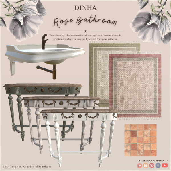 Alpha Rose Bathroom Collection by dinhagamer - The Sims 4 Custom Content