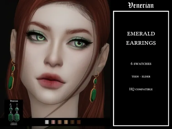 Alpha Emerald Earrings by Venerian - The Sims 4 Custom Content