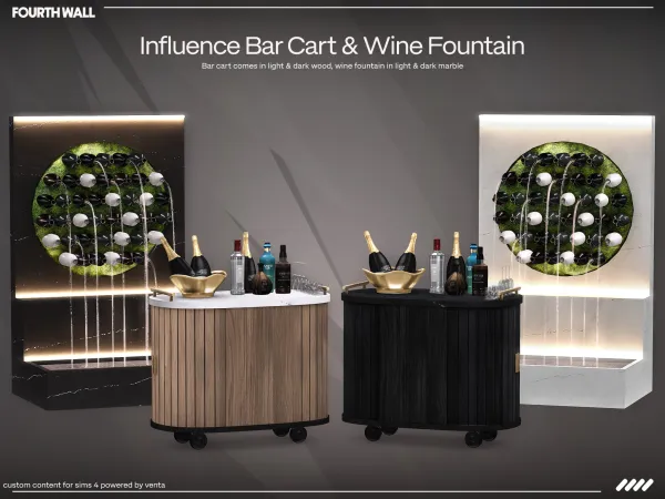 Alpha Influence Bar Cart Wine Fountain by FourthWallSims - The Sims 4 Custom Content