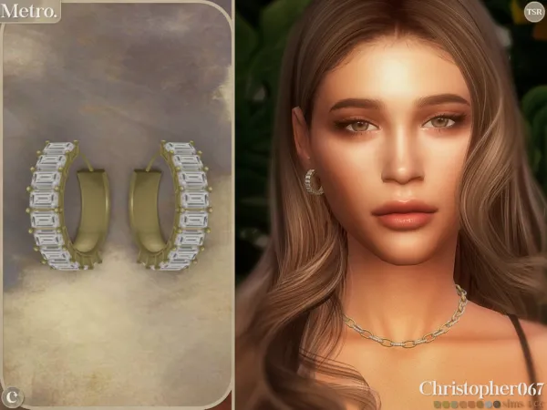 Sims 4 Metro Earrings - Baguette Diamond Hoops by christopher0672