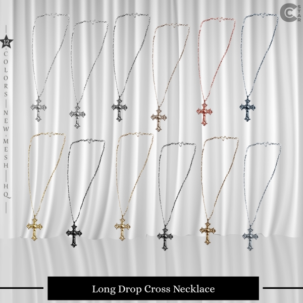 Alpha Long Drop Cross Necklace by cool_content_star - The Sims 4 Custom Content