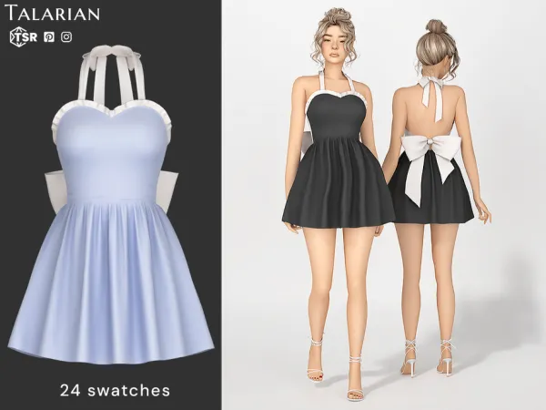 Sims 4 Leslie Halter Mini Dress With Bow by talarian
