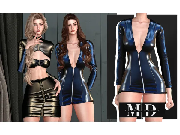 Alpha 4331045027790343310450277903Mini dress with latex sleeves V1 and v2 43310450277903 - The Sims 4 Custom Content