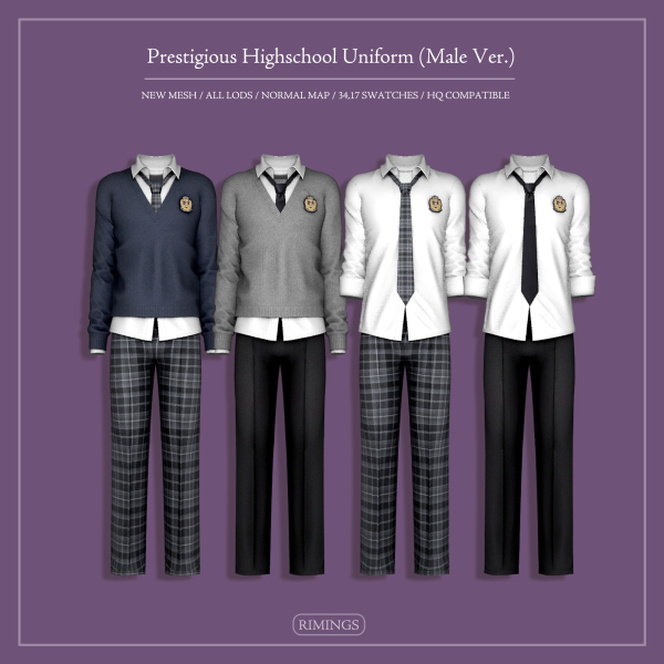 Alpha [RIMINGS] Prestigious Highschool Uniform _Male Ver by simsfinds - The Sims 4 Custom Content