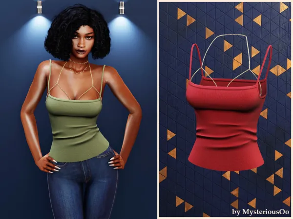 Alpha Chain accent ribbed top by MysteriousOo - The Sims 4 Custom Content