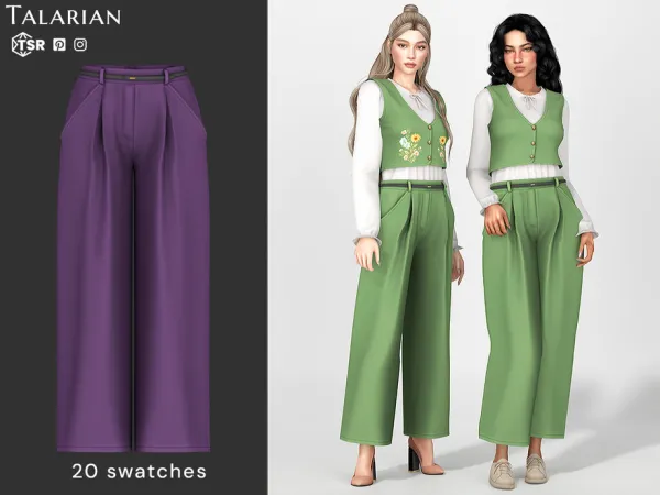 Alpha Cleo High Waist Wide Leg Trousers by talarian - The Sims 4 Custom Content