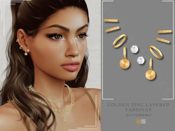 Sims 4 PATREON Golden Disc Layered Earrings by Glitterberryfly