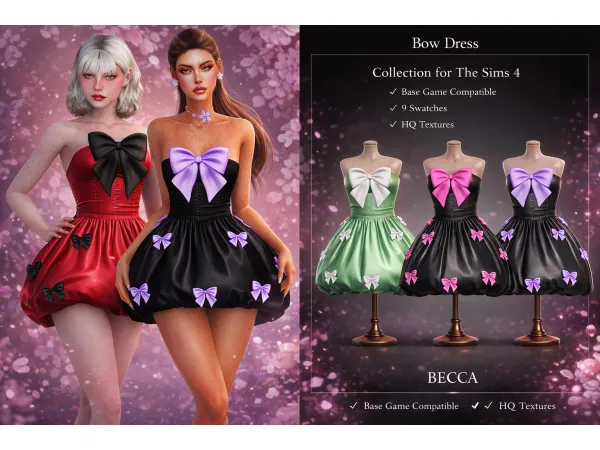 Alpha (Becca) Soiru00e9e de Nu0153uds Bow Dress Acc - The Sims 4 Custom Content
