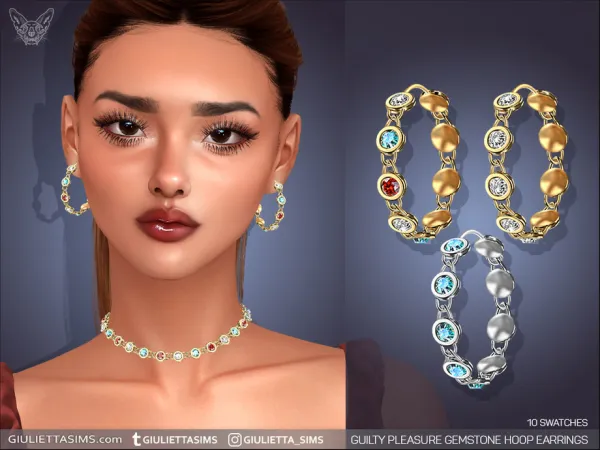 Sims 4 Guilty Pleasure Gemstone Hoop Earrings by feyona