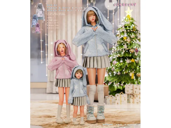 [SUNBERRY]#25.83_ female & Child & Toddler Rabbit hood Outfit Set