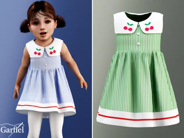Toddler - Cherry collar striped dress by Garfiel