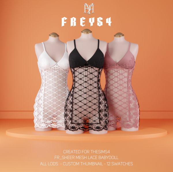 Alpha FR_Sheer Mesh Lace Babydoll by freys4 - The Sims 4 Custom Content