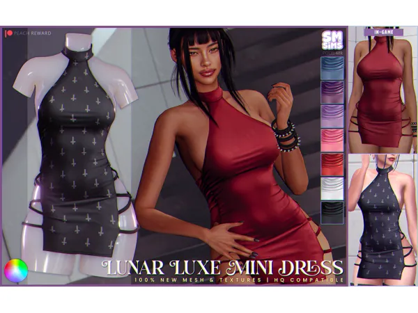 Alpha PEACH Lunar Luxe Mini Dress by SMSims - The Sims 4 Custom Content