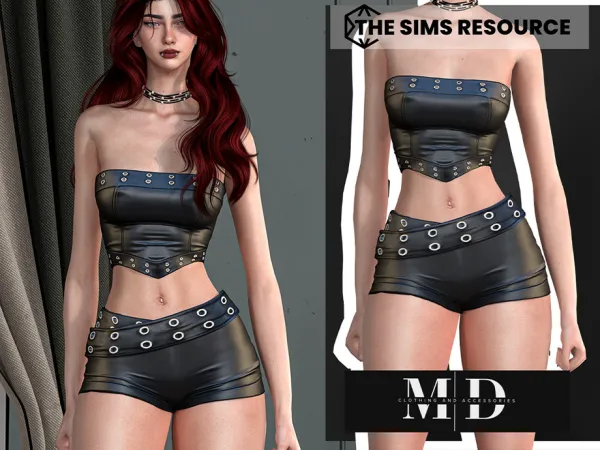 Sims 4 rose leather top and mini shorts set