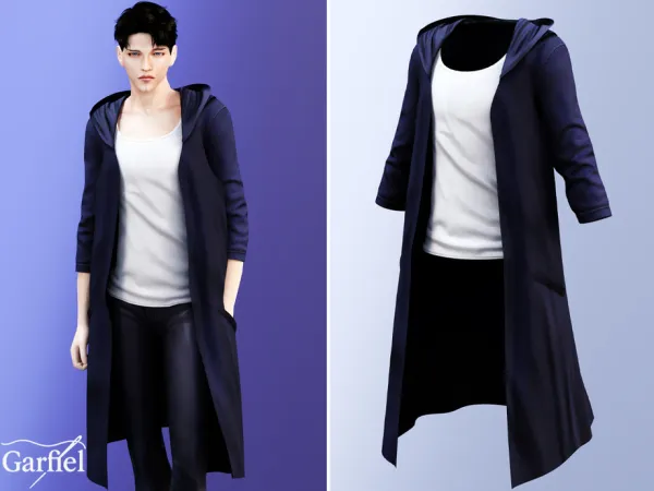 Alpha Adult Sung Jin Woo Long hooded layered top by Garfiel - The Sims 4 Custom Content