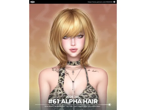 Alpha [JINO] HAIR N61 - The Sims 4 Custom Content
