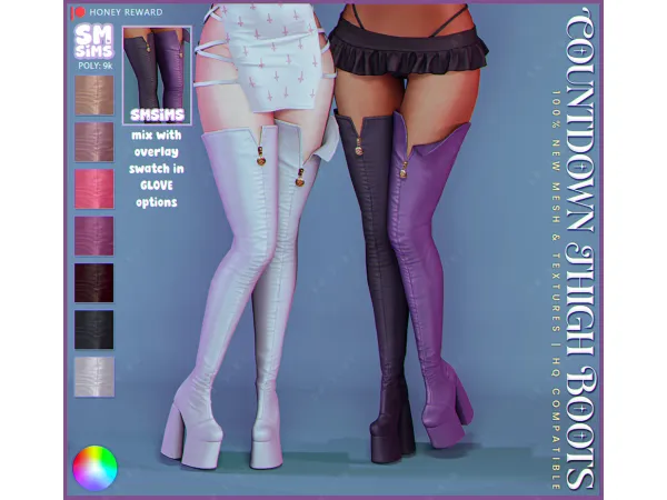 Sims 4 HONEY | Countdown Thigh Boots by SMSims