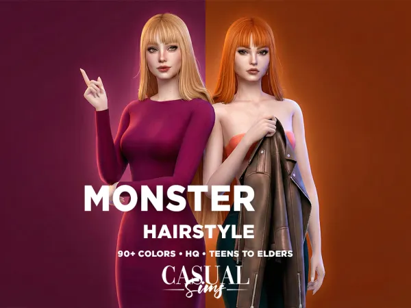 Alpha MONSTER COLLECTION CasualSims x SonyaSims Straight Hairstyle With Bangs - The Sims 4 Custom Content