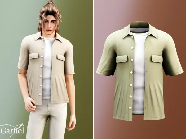 Sims 4 Adult - Casual short sleeve shirt layered over basic tee by Garfiel