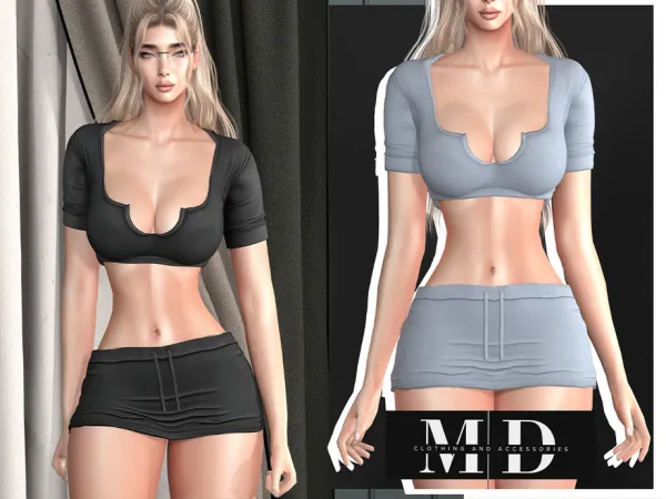 Sims 4 Casual Cotton Crop Top & Mini Skirt Set