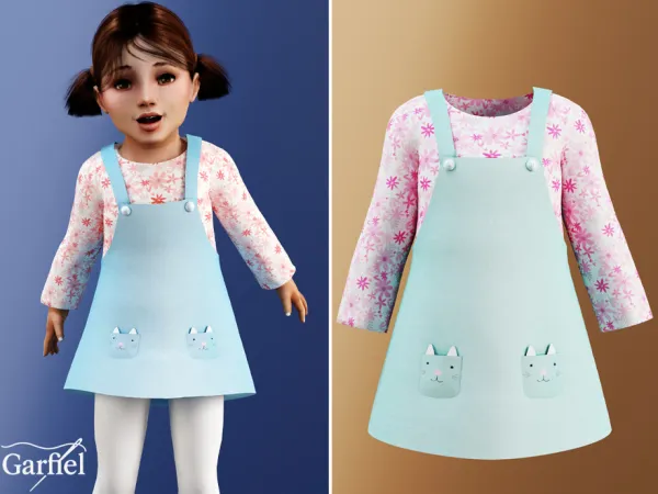 Alpha Toddler Cute pinafore dress with long sleeve top by Garfiel - The Sims 4 Custom Content