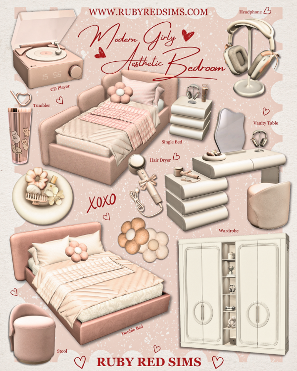 Alpha Modern Girly Aesthetic Bedroom by simsfinds - The Sims 4 Custom Content