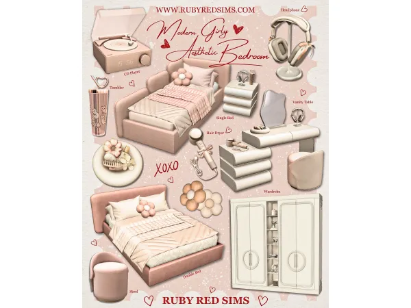 Alpha Modern Girly Aesthetic Bedroom by rubyredsims - The Sims 4 Custom Content