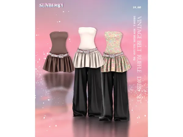 Alpha [SUNBERRY]2460_Vintage Belt Ruffle Dress - The Sims 4 Custom Content