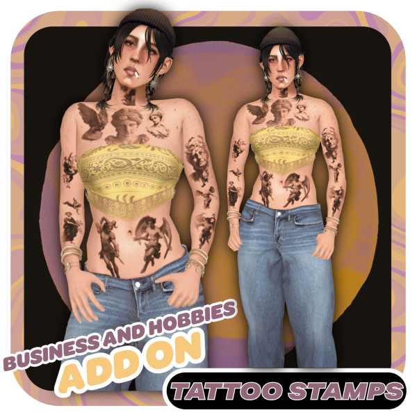 Mix Business Hobbies AddOn TATTOO STAMPS MICHAEL SET by simsfinds - The Sims 4 Custom Content