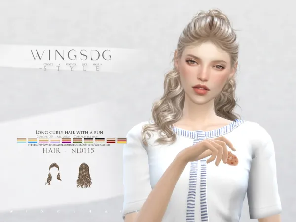 Sims 4 WINGS-NL0115-Long curly hair with a bun by wingssims