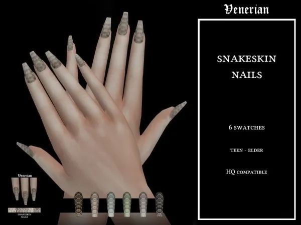 Mix Snakeskin nails by Venerian - The Sims 4 Custom Content