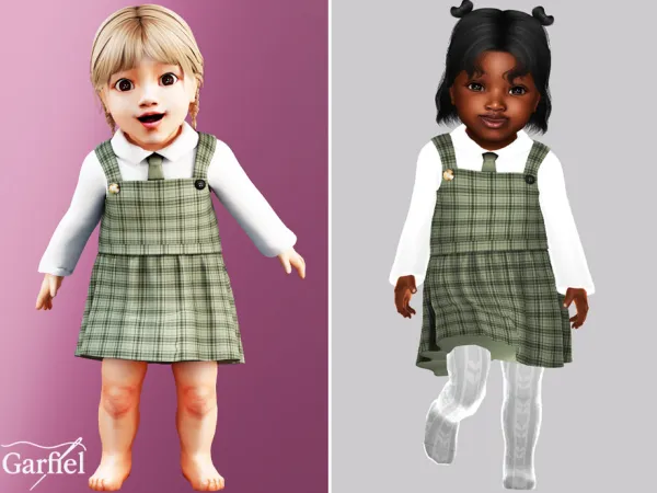 Sims 4 Infant - Soft plaid pinafore dress with layered shirt by Garfiel