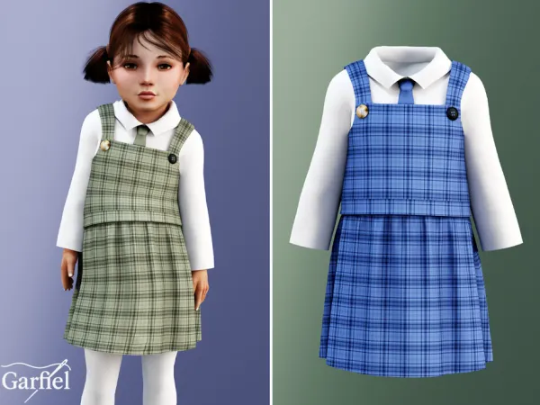 Alpha Toddler Classic plaid pinafore with shirt and tie by Garfiel - The Sims 4 Custom Content