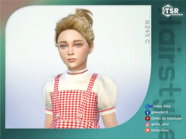 Alpha Bun Hair with braids for Children Ginko 245C Sims by Daisy - The Sims 4 Custom Content