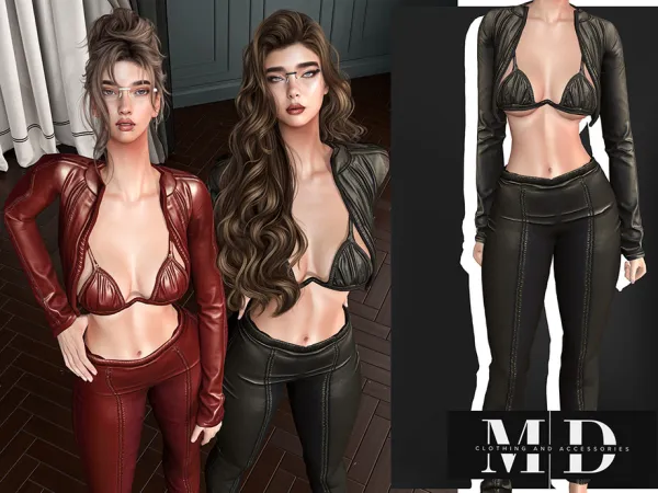 Alpha Total Leather Set pants and top - The Sims 4 Custom Content