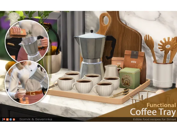 Alpha Functional tray with geyser coffee maker - The Sims 4 Custom Content