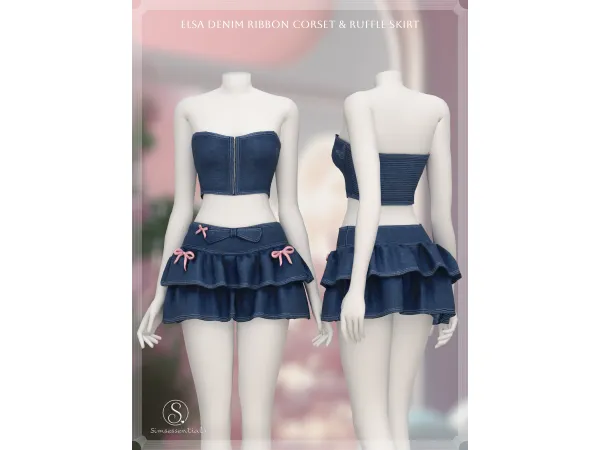 Alpha Elsa Denim Ribbon Corset Ruffle Skirt by simsessentials - The Sims 4 Custom Content