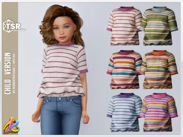 Alpha 339 unisex CHILD Top Vintage Stripe T Shirt by RobertaPLobo - The Sims 4 Custom Content