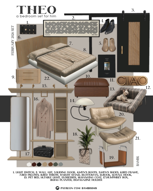 Alpha theo bedroom set by bambisims - The Sims 4 Custom Content