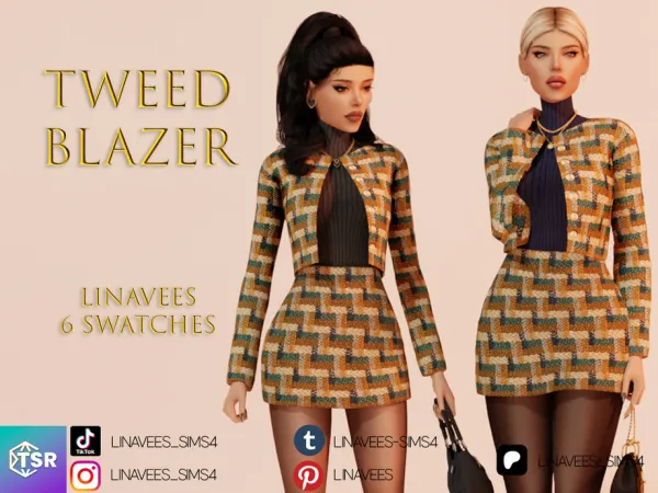 Alpha BRIANA TWEED BLAZER by linavees - The Sims 4 Custom Content
