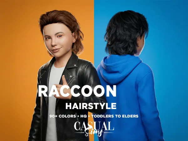 Alpha Raccoon Hairstyle ufe0fChildren - The Sims 4 Custom Content