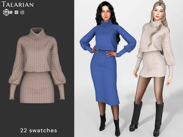 Alpha Legacy Mini Dress with Knitted Turtleneck by talarian - The Sims 4 Custom Content